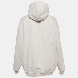 Pre Owned Balenciaga Beige Logo Print Cotton Oversized Hoodie M