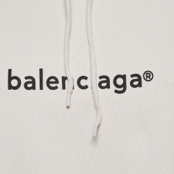 Pre Owned Balenciaga Beige Logo Print Cotton Oversized Hoodie M