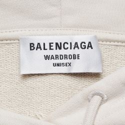 Pre Owned Balenciaga Beige Logo Print Cotton Oversized Hoodie M