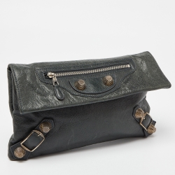 Pre Owned Balenciaga Green Leather Giant 21 Envelope Clutch