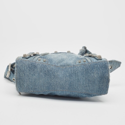 Pre Owned Balenciaga Blue Denim XS Crystals Neo Cagole Bag