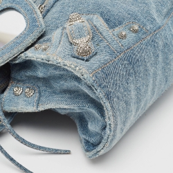 Pre Owned Balenciaga Blue Denim XS Crystals Neo Cagole Bag