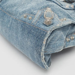 Pre Owned Balenciaga Blue Denim XS Crystals Neo Cagole Bag