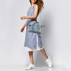 Pre Owned Balenciaga Blue Denim XS Crystals Neo Cagole Bag