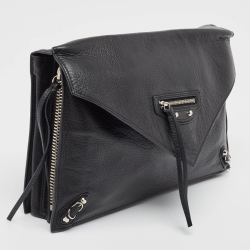 Pre Owned Balenciaga Black Leather Papier Sight Clutch