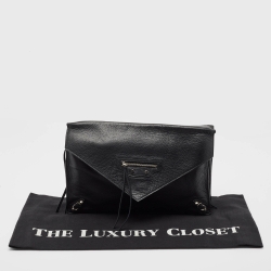 Pre Owned Balenciaga Black Leather Papier Sight Clutch