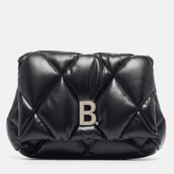 مملوكة مسبقًا Balenciaga Black Quilted Leather Touch Puffy Clutch