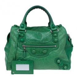 مملوكة مسبقًا Balenciaga Green Leather Giant Covered Midday Tote