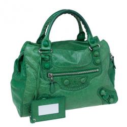 مملوكة مسبقًا Balenciaga Green Leather Giant Covered Midday Tote