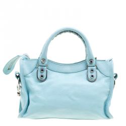 Pre Owned Balenciaga Papeete Leather Mini Silver Hardware City Bag