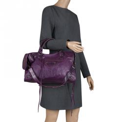 Pre Owned Balenciaga Purple Leather Classic City RH Tote