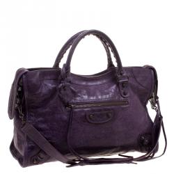 Pre Owned Balenciaga Purple Leather Classic City RH Tote