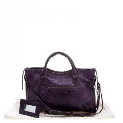 Pre Owned Balenciaga Purple Leather Classic City RH Tote