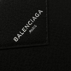 Pre Owned Balenciaga Black/Neon Green Leather Papier Zip Compact Wallet
