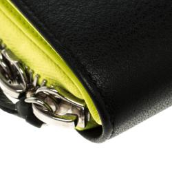 Pre Owned Balenciaga Black/Neon Green Leather Papier Zip Compact Wallet