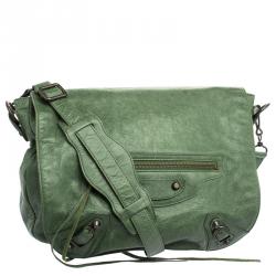 Pre Owned Balenciaga Vert Gazon Leather Classic Arena Folk Messenger Bag