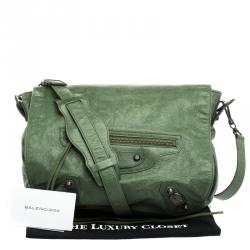 Pre Owned Balenciaga Vert Gazon Leather Classic Arena Folk Messenger Bag