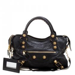 Pre Owned Balenciaga Black Leather Classic City GGH Tote