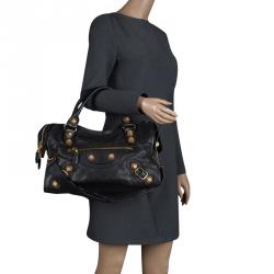 Pre Owned Balenciaga Black Leather Classic City GGH Tote