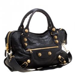 Pre Owned Balenciaga Black Leather Classic City GGH Tote