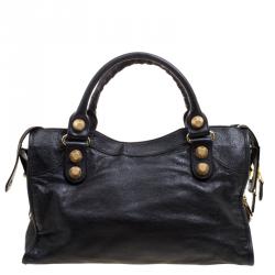 Pre Owned Balenciaga Black Leather Classic City GGH Tote