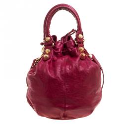 Pre Owned Balenciaga Pourpre Leather GGH 21 Hardware Pompon Hobo