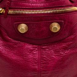 Pre Owned Balenciaga Pourpre Leather GGH 21 Hardware Pompon Hobo