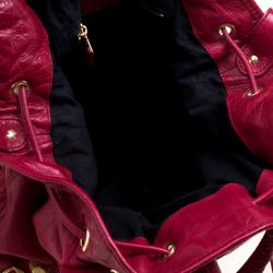 Pre Owned Balenciaga Pourpre Leather GGH 21 Hardware Pompon Hobo