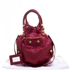 Pre Owned Balenciaga Pourpre Leather GGH 21 Hardware Pompon Hobo