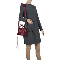Pre Owned Balenciaga Marron Leather Mini Gold Hardware City Bag