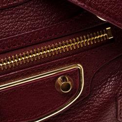 Pre Owned Balenciaga Marron Leather Mini Gold Hardware City Bag