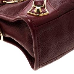 Pre Owned Balenciaga Marron Leather Mini Gold Hardware City Bag