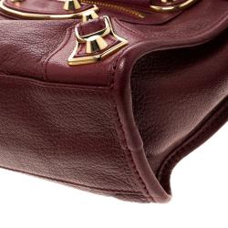 Pre Owned Balenciaga Marron Leather Mini Gold Hardware City Bag