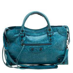 Pre Owned Balenciaga Turquoise Leather Classic City RH Tote