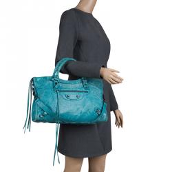 Pre Owned Balenciaga Turquoise Leather Classic City RH Tote