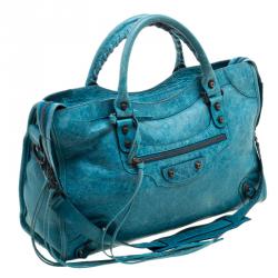 Pre Owned Balenciaga Turquoise Leather Classic City RH Tote