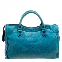 Pre Owned Balenciaga Turquoise Leather Classic City RH Tote
