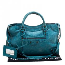 Pre Owned Balenciaga Turquoise Leather Classic City RH Tote