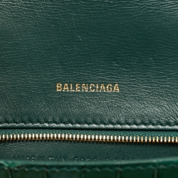 Pre Owned Balenciaga Green Croc Embossed Leather Small Hourglass Top Handle Bag