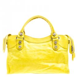 Pre Owned Balenciaga Yellow Leather Classic City GSH Tote