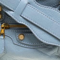 Pre Owned Balenciaga Blue Dragee Leather Mini Gold Hardware City Bag
