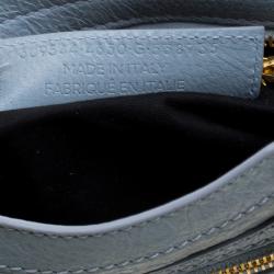 Pre Owned Balenciaga Blue Dragee Leather Mini Gold Hardware City Bag