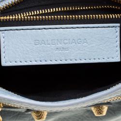 Pre Owned Balenciaga Blue Dragee Leather Mini Gold Hardware City Bag