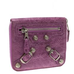 Pre Owned Balenciaga Bubble Gum Leather Silver Mini Compagnon Wallet