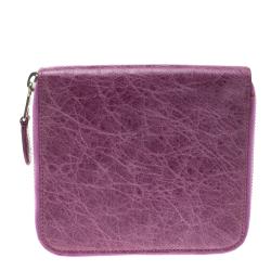 Pre Owned Balenciaga Bubble Gum Leather Silver Mini Compagnon Wallet