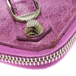 Pre Owned Balenciaga Bubble Gum Leather Silver Mini Compagnon Wallet