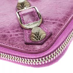 Pre Owned Balenciaga Bubble Gum Leather Silver Mini Compagnon Wallet