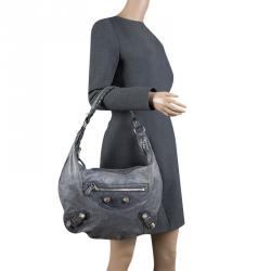 Balenciaga Grey Leather Giant Hobo