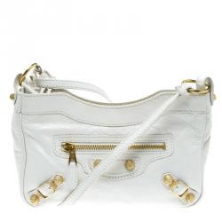 Pre Owned Balenciaga Creme Ivoire Leather Gold Hardware Hip Crossbody Bag