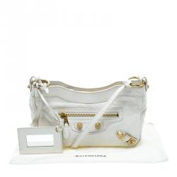 Pre Owned Balenciaga Creme Ivoire Leather Gold Hardware Hip Crossbody Bag